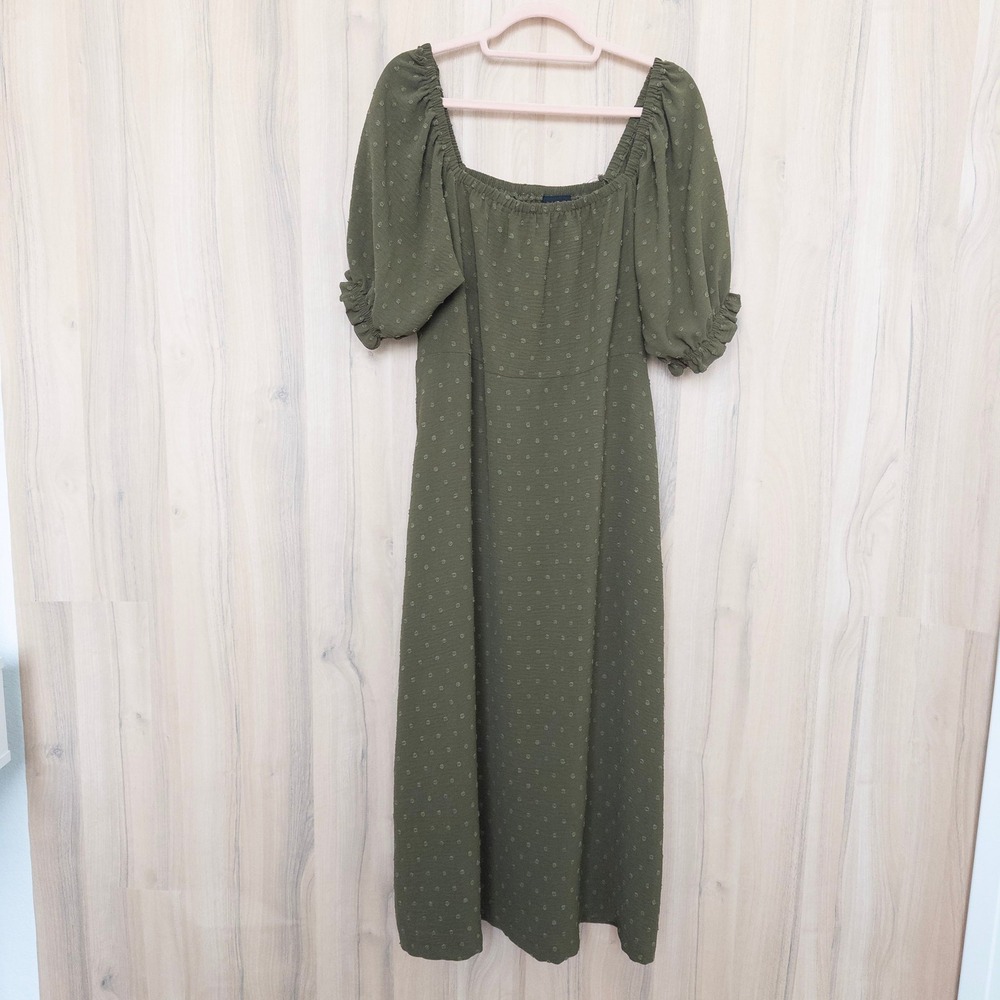 Mod Lusive Womens Midi Dress Size XL Olive Green Swiss Dot Cottage‎ Prairie Boho